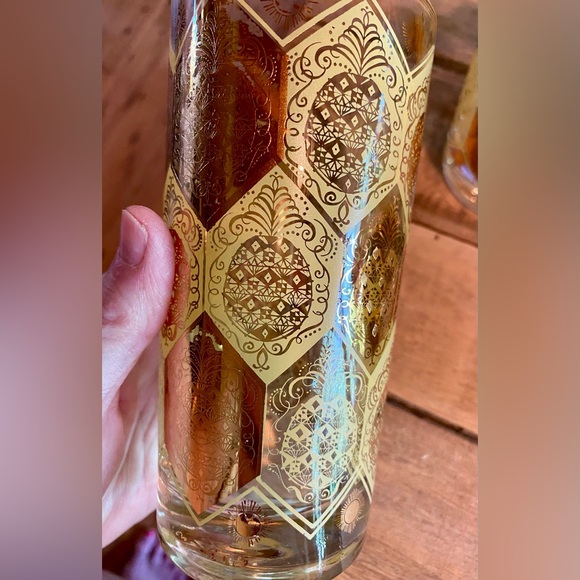 🔥Set of 3 Cera Ned Harris 22k Pineapple Motif Glasses🔥 VINTAGE - Picture 2 of 7